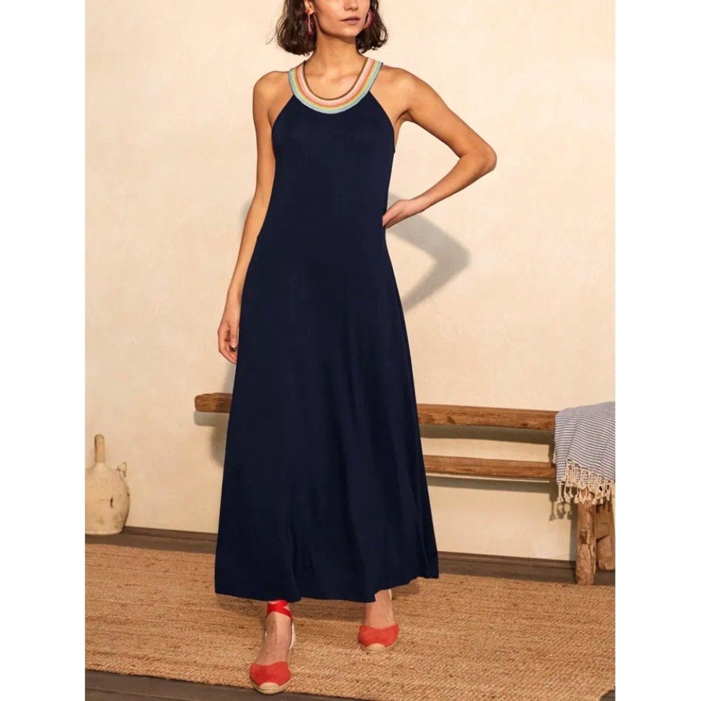 Boden | Size 6 | Navy Maxi Dress with Rainbow Trim